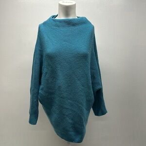 The Reset R Label Sweater Wool Cashmere Knit High Neck Boxy Teal Blue Size XS